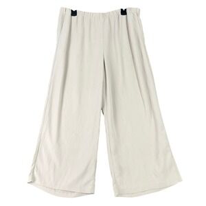 Pure Jill Sand Washed Pants Womens L Wide Leg Relaxed Minimal Soft Drape Casual